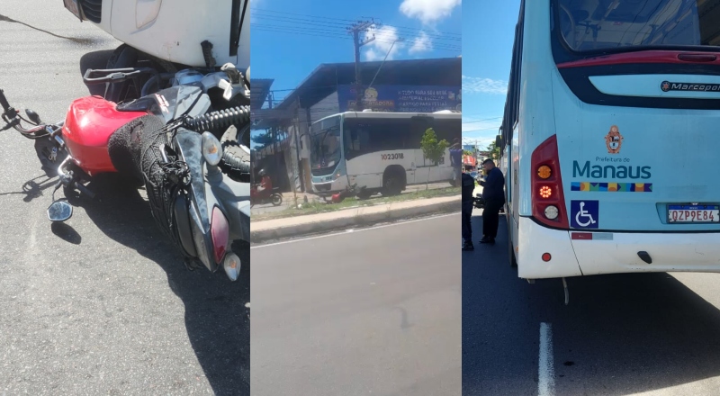 Piloto de moto fica gravemente ferido após atropelamento de ônibus