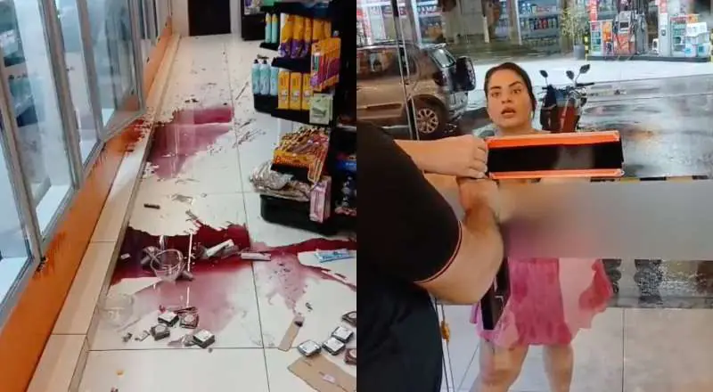 Enfurecida, mulher destrói loja de conveniência e gera caos