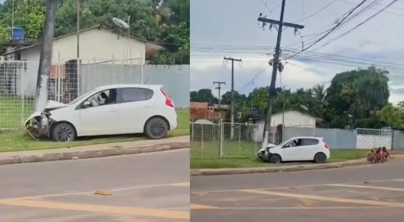 Carro em alta velocidade colide contra poste em Iranduba: veja!