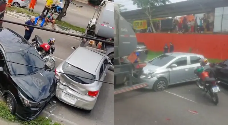 Engavetamento envolvendo caminhões e carros bloqueia a Avenida Rodrigo Otávio em Manaus - Entenda o que ocorreu