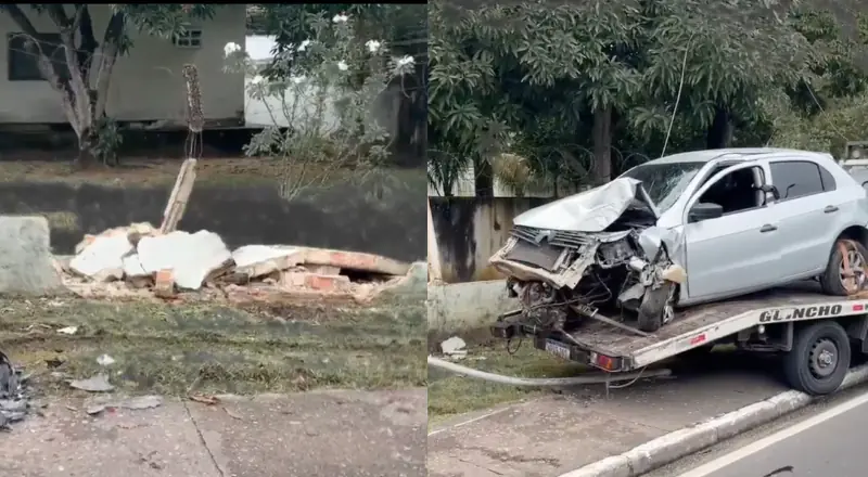 Carro destrói muro do Exército e causa trânsito na São Jorge