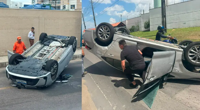 Carro capota na Colônia Japonesa; veja o vídeo do acidente