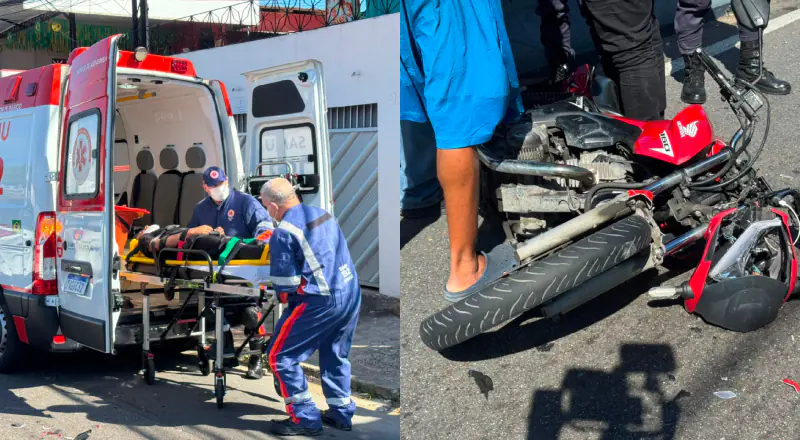 Em colisão com outro veículo, motociclista é socorrido com ferimentos