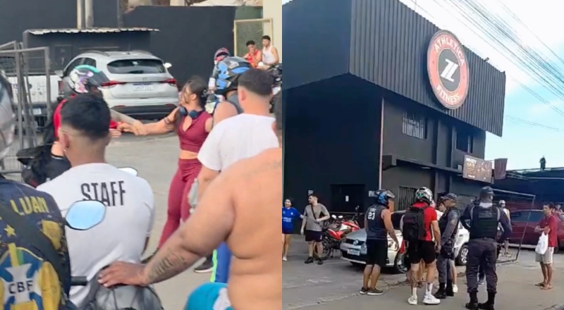 Briga e chifre! Confusão em frente a academia termina com PM