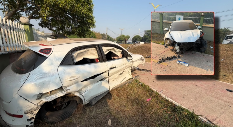 Grave acidente deixa casal ferido e carro destroçado na avenida