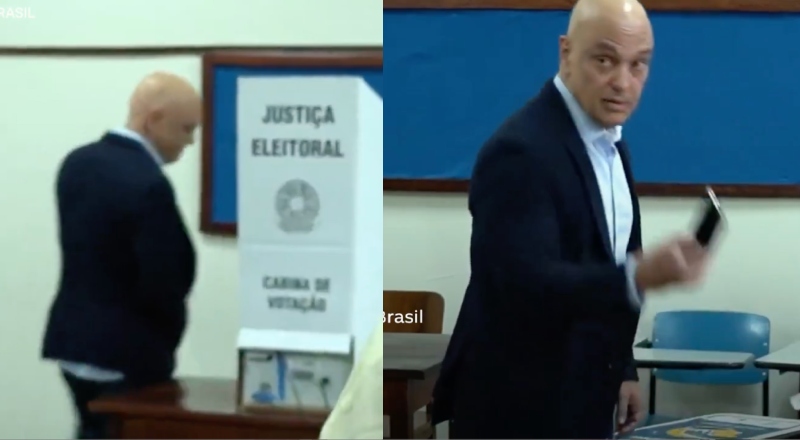 Sem dar entrevistas, Alexandre de Moraes vota e entrega celular