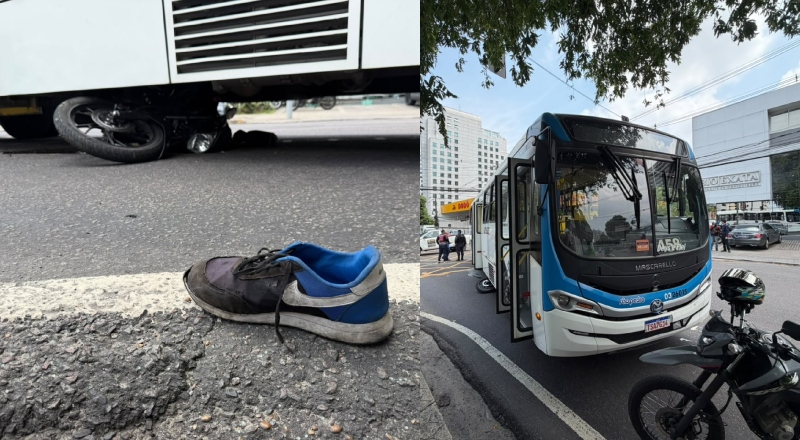 Gravíssimo: motoqueiro fica gravemente ferido em acidente de ônibus